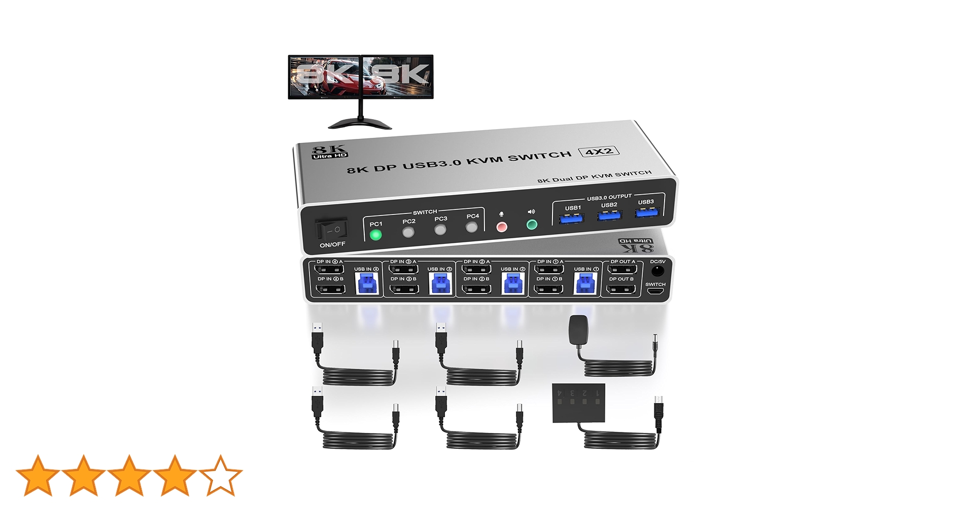 Amazon.co.jp: 4 ポートUSB HDMI デュアル モニター KVMスイッチ 4K